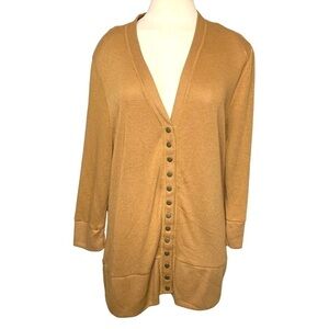 Zenana Outfitters Mustard Brown Button Front Knit Sweater Sz 1XL V Neck Shirt